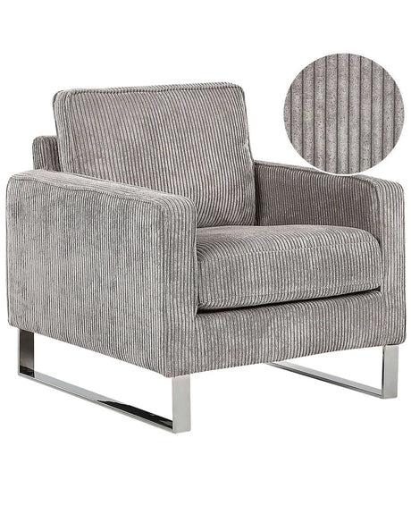 Armchair Grey Corduroy Sled Silver Legs Modern Living Room Beliani