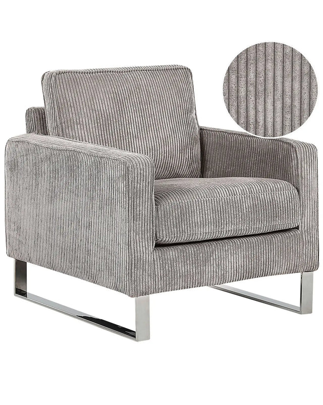 Armchair Grey Corduroy Sled Silver Legs Modern Living Room Beliani