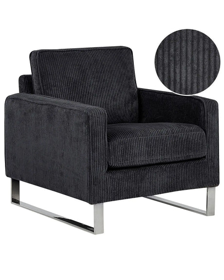 Armchair Black Corduroy Sled Silver Legs Modern Living Room  Beliani
