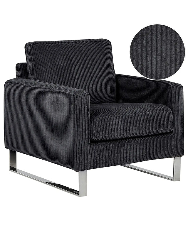 Armchair Black Corduroy Sled Silver Legs Modern Living Room  Beliani