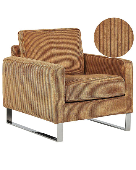 Armchair Light Brown Corduroy Sled Silver Legs Modern Living Room Beliani