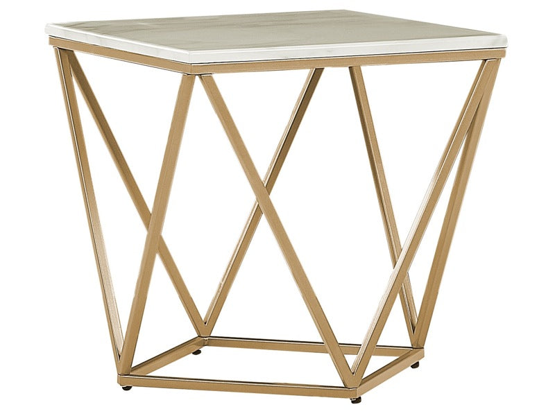 Side End Table Beige Tabletop Gold Metal Frame 50 x 50 cm Square Marble Effect Glam Beliani