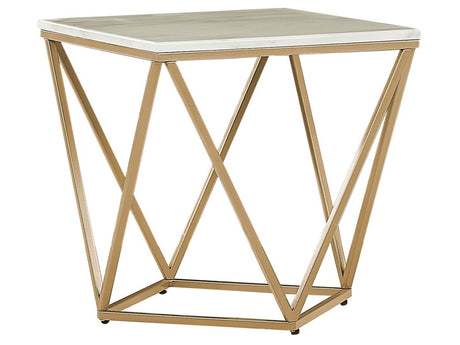 Side End Table Beige Tabletop Gold Metal Frame 50 x 50 cm Square Marble Effect Glam Beliani