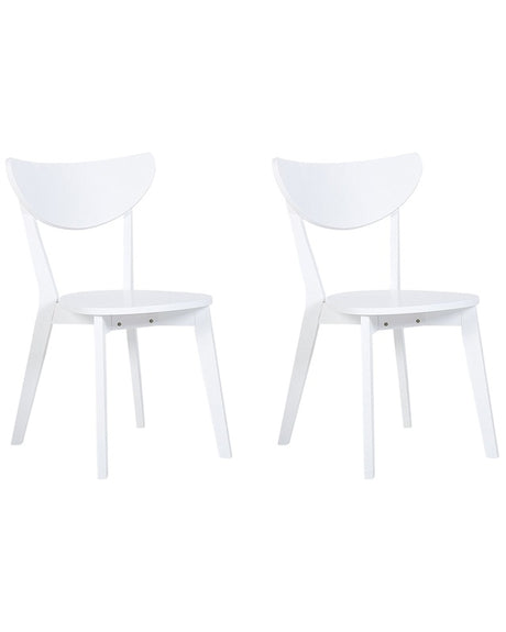 Set of 2 Dining Chairs White MDF Seat Rubberwood Legs Armless Curved Backrest Beliani