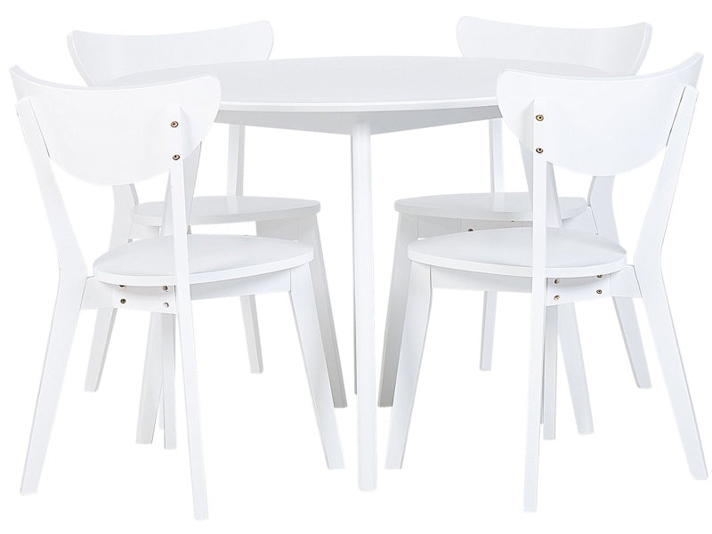 Dining Set White MDF Round Table and 4 Chairs Set for Dining Kitchen Wooden Legs Scandinavian Style Beliani