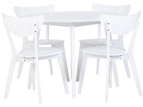 Dining Set White MDF Round Table and 4 Chairs Set for Dining Kitchen Wooden Legs Scandinavian Style Beliani