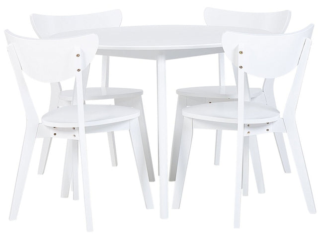 Dining Set White MDF Round Table and 4 Chairs Set for Dining Kitchen Wooden Legs Scandinavian Style Beliani