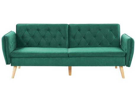 Sofa Bed Dark Green Velvet Upholstered Convertible Couch Modern Design Buttoned Backrest  Beliani