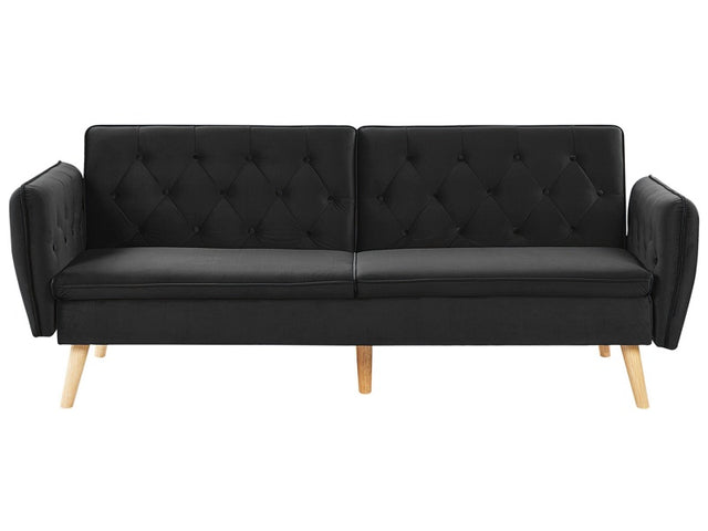 Sofa Bed Black Velvet Upholstered Convertible Couch Modern Design Buttoned Backrest  Beliani