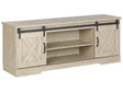 TV Stand Light Wood Storage Media Unit for up to 70 TV with Shelves Sliding Doors Rustic Style Beliani