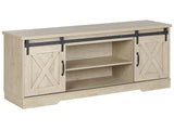 TV Stand Light Wood Storage Media Unit for up to 70 TV with Shelves Sliding Doors Rustic Style Beliani