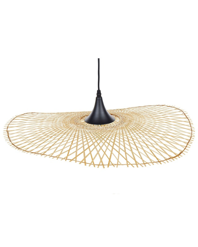 Pendant Lamp Light Wood Bamboo Oval Shade 60 cm Hanging Ceiling Lamp Beliani