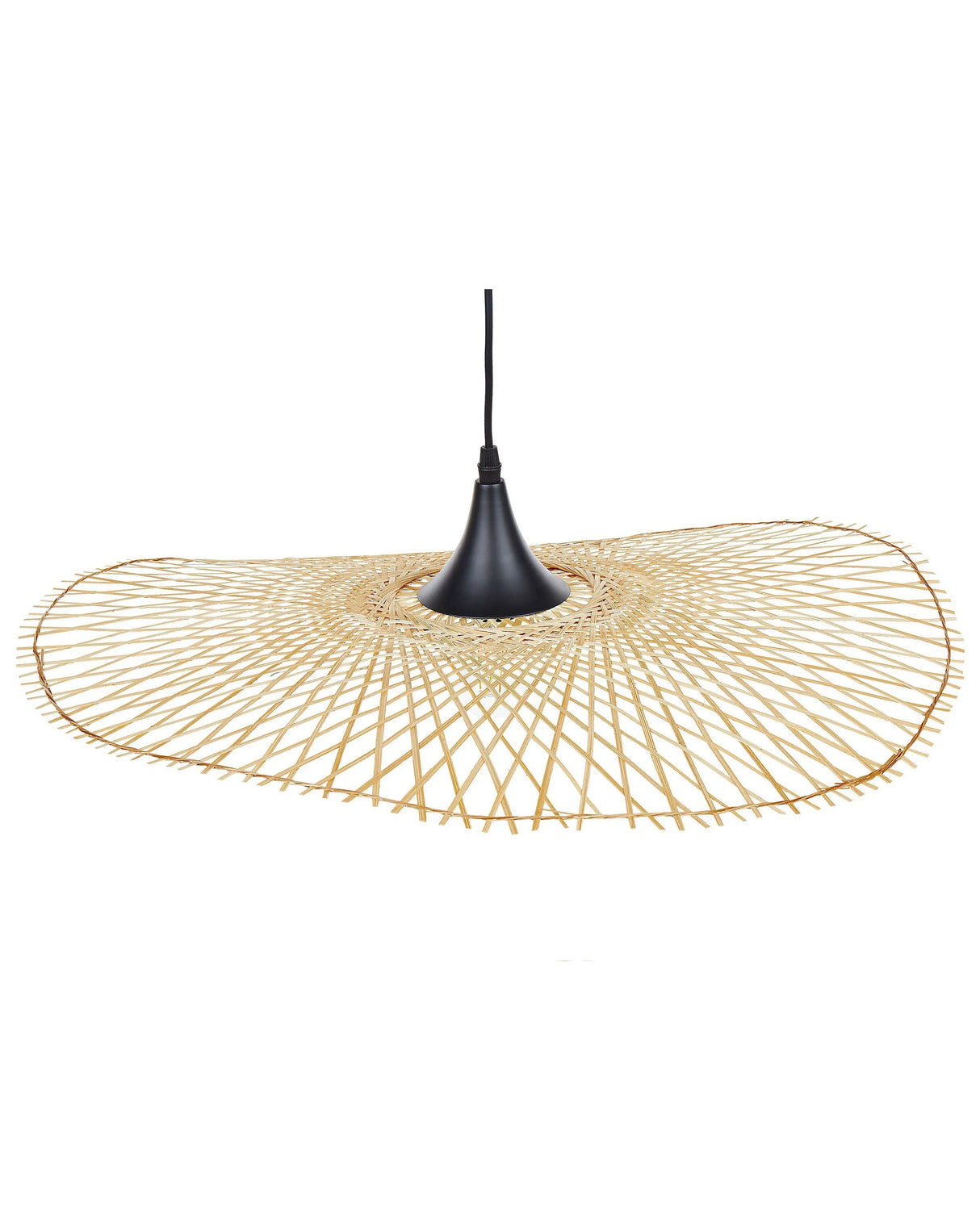 Pendant Lamp Light Wood Bamboo Oval Shade 60 cm Hanging Ceiling Lamp Beliani
