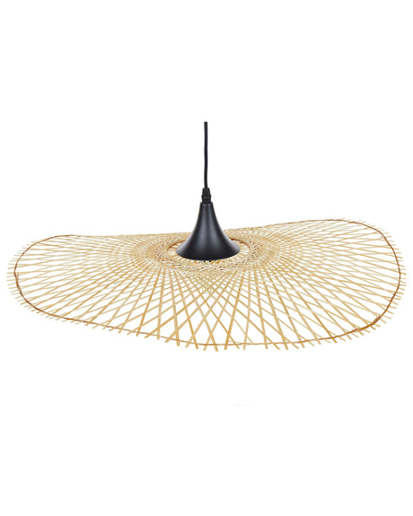 Pendant Lamp Light Wood Bamboo Oval Shade 60 cm Hanging Ceiling Lamp Beliani