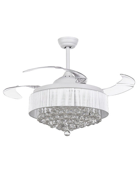 Ceiling Fan with Light White Metal Acrylic Crystals Foldable Blades Glam Shade with Remote Control 3 Speeds Switch Timer Light Adjustment Beliani