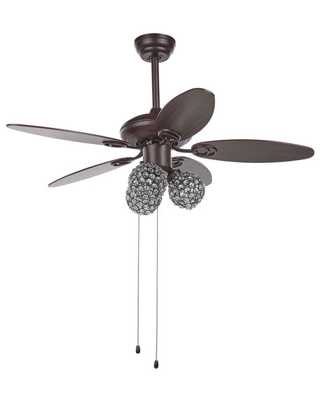 Ceiling Fan with Light Brown Metal 3 Acrylic Glass Round Shades Reversible Blades with Pull Chain Speed Control Retro Design Beliani