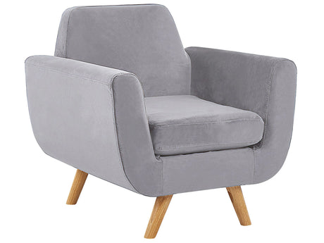 Armchair Grey Velvet Upholstery on Slanted Wooden Legs with Removable Cover Retro Style Beliani