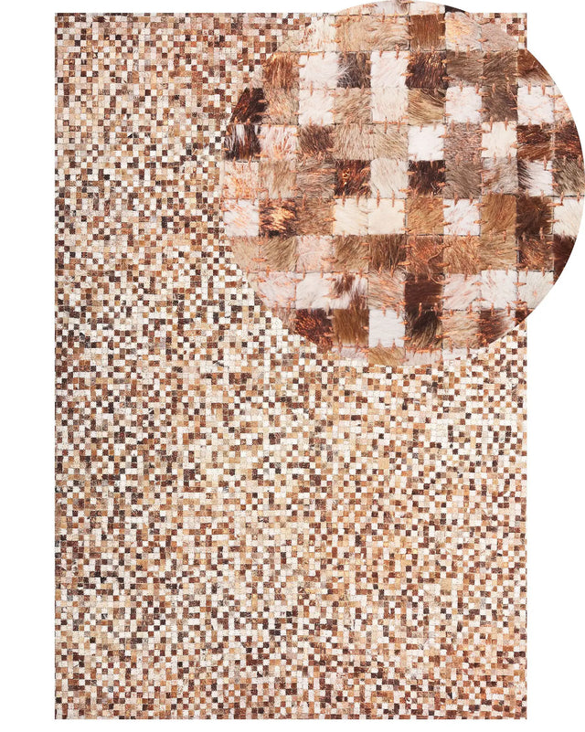 Area Rug Brown Cowhide Leather 160 x 230 cm Patchwork Handcrafted Modern Boho Beliani