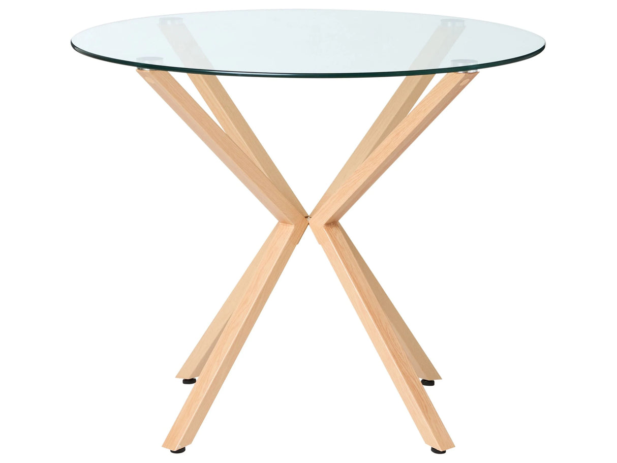 Round Dining Table Tempered Glass Top Light Wood  90 cm Scandinavian Beliani