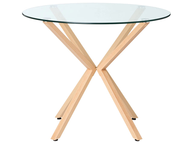 Round Dining Table Tempered Glass Top Light Wood  90 cm Scandinavian Beliani