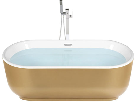 Freestanding Bath Glossy Gold Sanitary Acrylic Single Oval Modern Minimalist Design Beliani