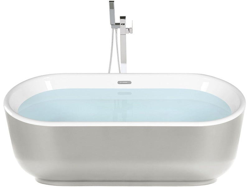 Freestanding Bath Glossy Silver Sanitary Acrylic Single Oval Modern Minimalist Design Beliani