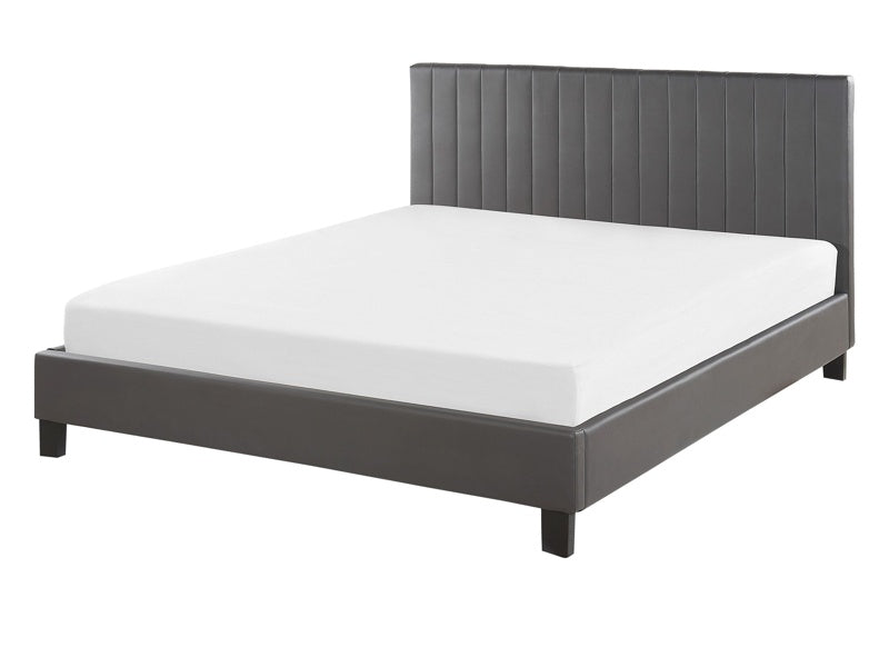 Panel Bed Grey Faux Leather Upholstery EU Double Size 4ft6 with Slatted Base Headboard Beliani