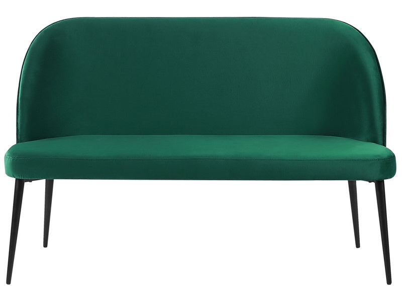 Kitchen Sofa Green Velvet Fabric Upholstery 2-Seater Metal Frame Black Legs Bench  Beliani