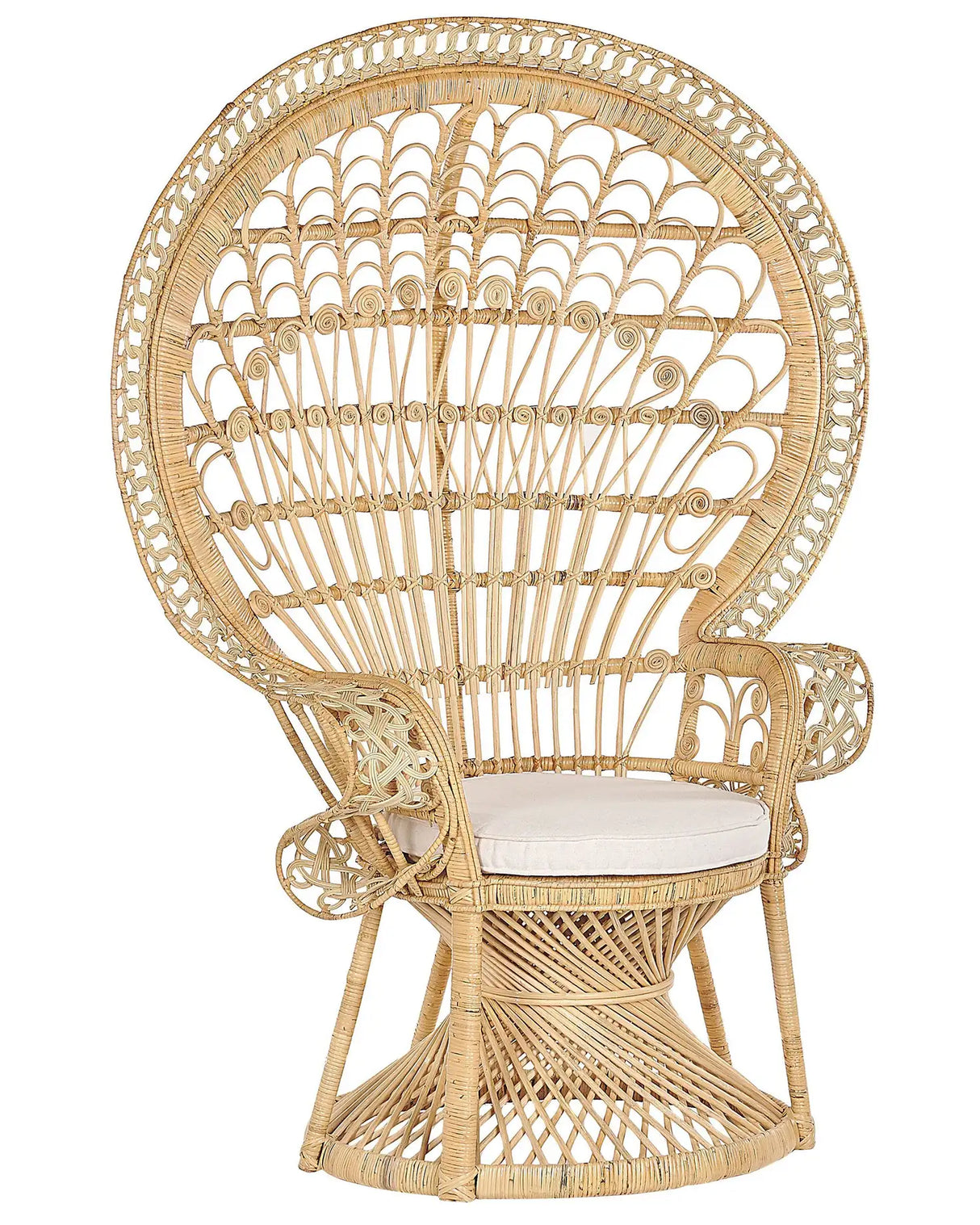 Peacock Chair Beige Rattan 150 x 68 cm Wicker Indoor Outdoor Seat Pillow High Back Beliani
