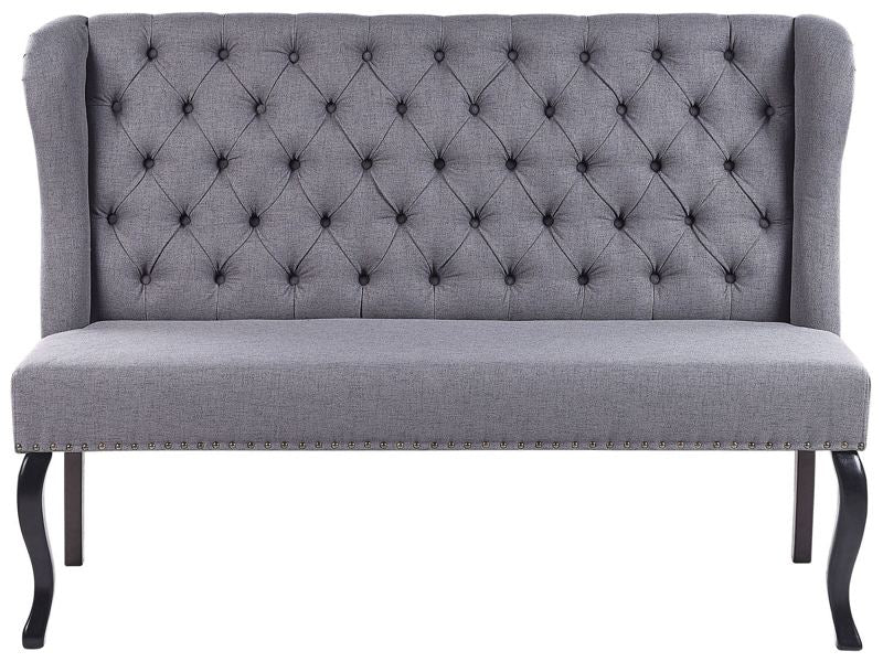 Kitchen Sofa Grey Polyester Fabric Upholstery 2-Seater Wingback Tufted  Black Cabriole Legs Beliani