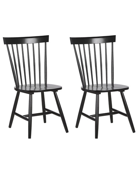 Set of 2 Dining Chairs Black Rubberwood Rustic Vintage High Spindle Back Painted Living Room Beliani