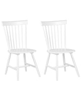 Set of 2 Dining Chairs White Rubberwood Rustic Vintage High Spindle Back Painted Living Room Beliani