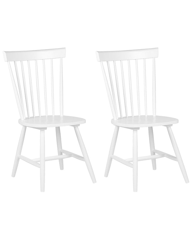 Set of 2 Dining Chairs White Rubberwood Rustic Vintage High Spindle Back Painted Living Room Beliani
