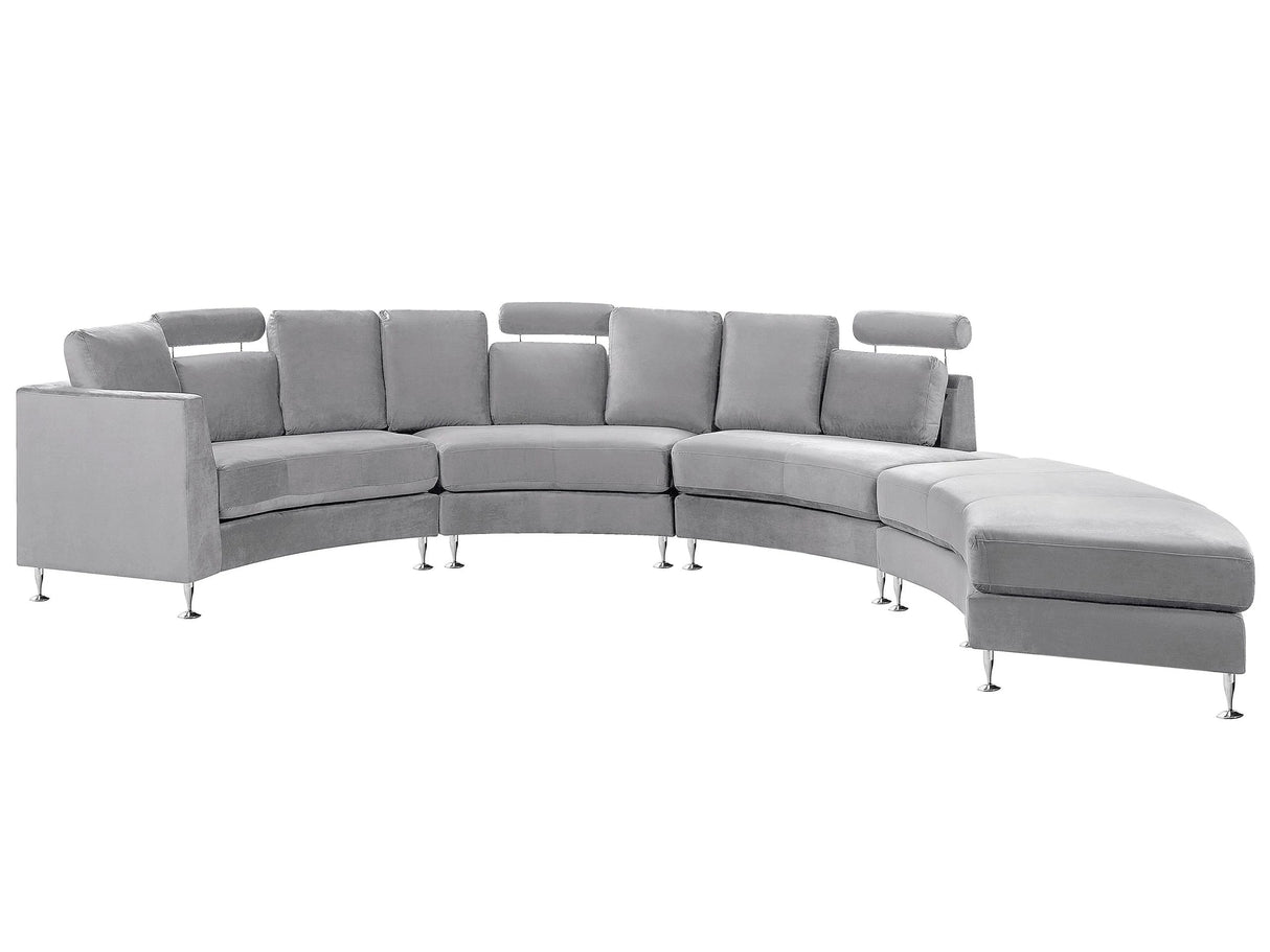 Curved Sofa Light Grey Velvet Upholstery Modular 7-Seater Adjustable Headrests Modern Beliani