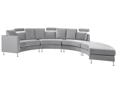 Curved Sofa Light Grey Velvet Upholstery Modular 7-Seater Adjustable Headrests Modern Beliani