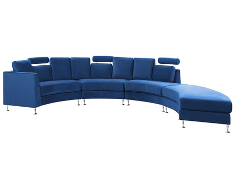 Curved Sofa Navy Blue Velvet Upholstery Modular 7-Seater Adjustable Headrests Modern Beliani