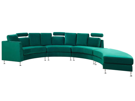 Curved Sofa Dark Green Velvet Upholstery Modular 7-Seater Adjustable Headrests Modern Beliani