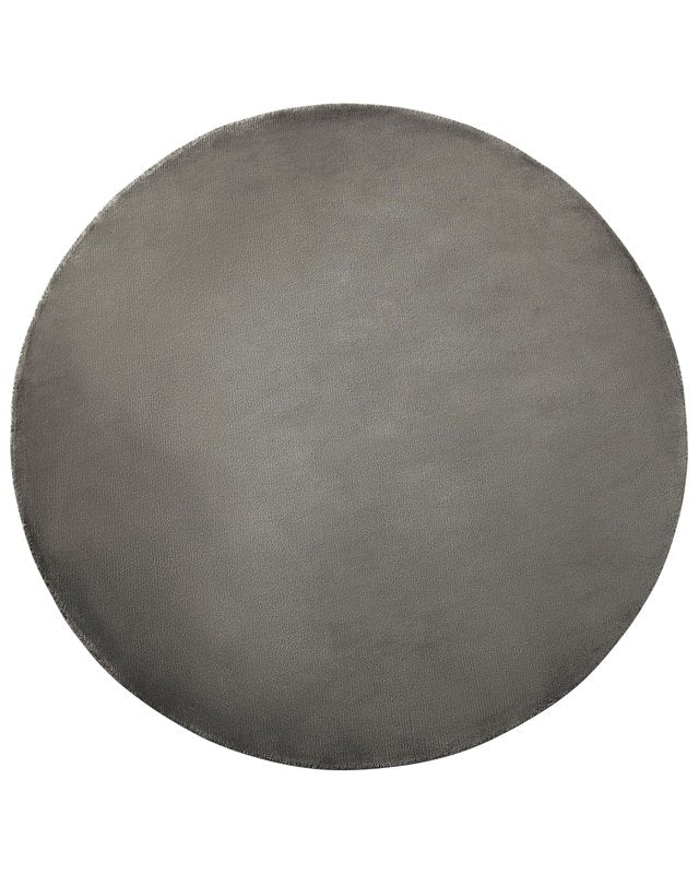 Rug Dark Grey Viscose Round 140 cm Hand Tufted Low Pile Modern Beliani