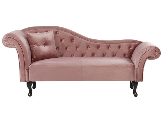 Chaise Lounge Dark Pink Velvet Button Tufted Upholstery Left Hand with Cushion Beliani