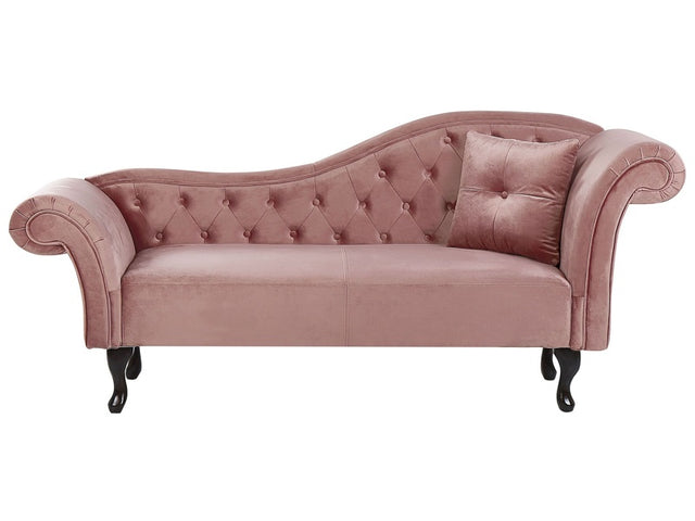 Chaise Lounge Dark Pink Velvet Button Tufted Upholstery Right Hand with Cushion Beliani