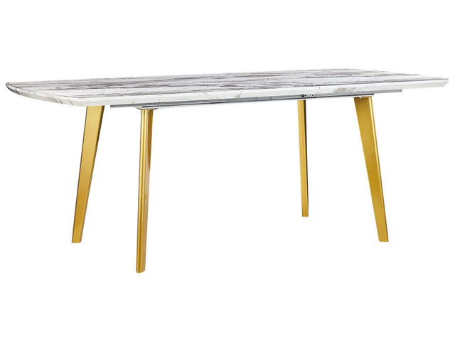 Dining Table Marble Effect MDF Gold Iron Legs Extendable Top Rectangular 160/200 x 90 cm Modern Design Beliani