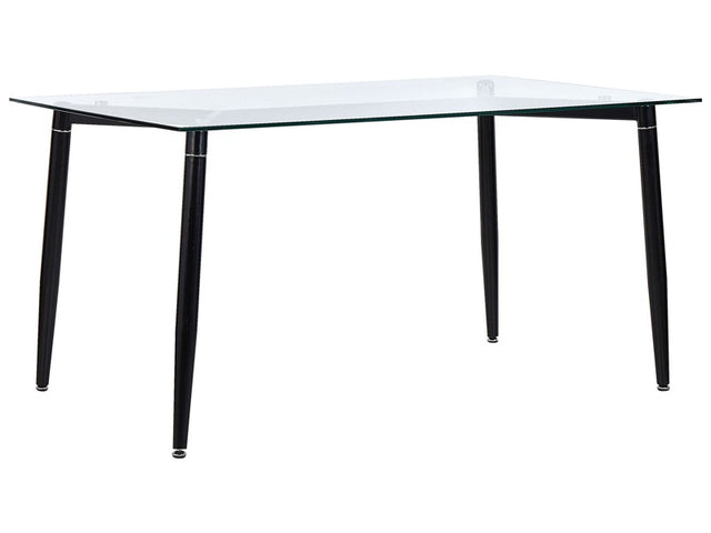 Dining Table Transparent Glass Top Black Metal Legs 150 x 90 cm Modern Design Rectangular   Beliani