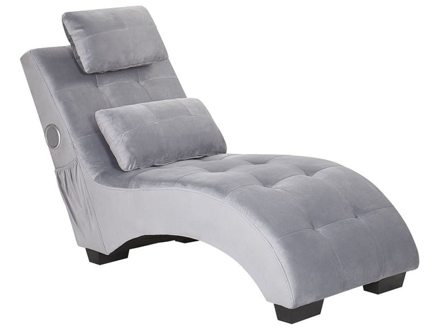 Chaise Longue Grey Velvet Inbuilt Bluetooth Speaker USB Charger Modern Design Curved Living Room Beliani