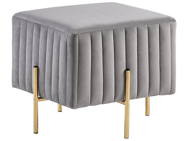 Footstool Grey Velvet Upholstered Ottoman Pouffe Gold Metal Legs 48 x 48 cm Square Seat Glamour  Beliani