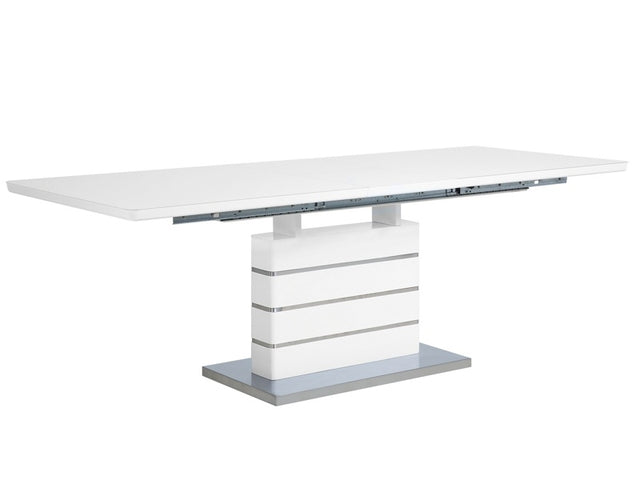 Dining Table White Wood 180/220 x 90 cm High Gloss Extendable Top Glass Pedestal Leg Modern Beliani