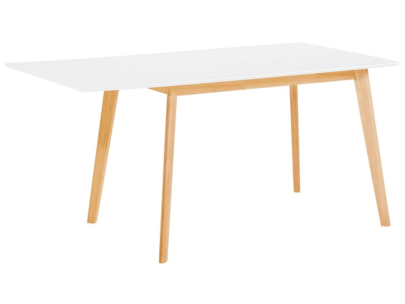 Dining Table White 120/155 x 80 cm Extending Drop Leaf Wooden Legs Scandinavian Minimalistic Beliani