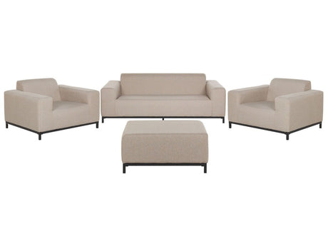 Garden Sofa Set Beige Fabric Upholstery with Ottoman 5 Seater Weather Resistant Outdoor Beliani