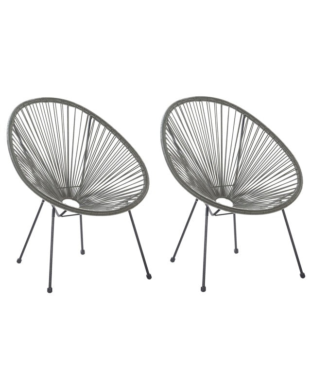 Set of 2 Garden Chairs Dark Grey PE Rattan Papasan Modern Beliani