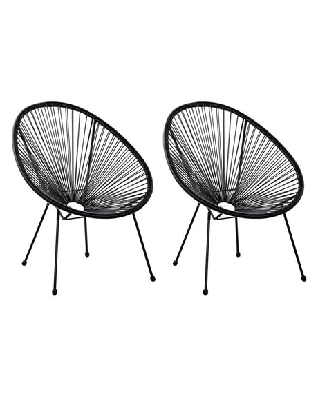 Set of 2 Garden Chairs Black PE Rattan Papasan Modern Beliani