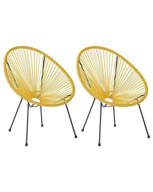 Set of 2 Garden Chairs Yellow PE Rattan Papasan Modern Beliani